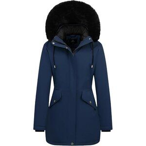 Women's Navy Long Winter Down Coat Parka Warm Puffer Jacket